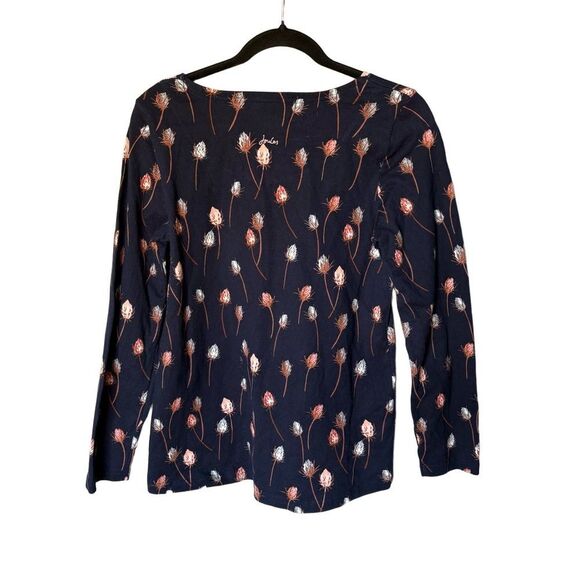 Joules Jersey Top Size 10 Navy Harbour Print Floral Boat Neck Coastal Preppy - Picture 2 of 8